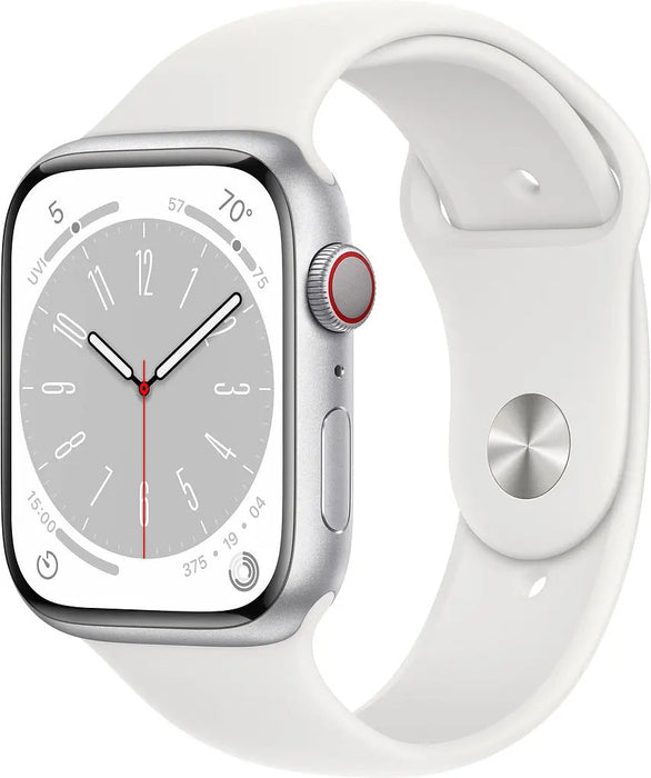 Apple Watch Series 8 45mm GPS + Cellular Silver Aluminium White Sport Band