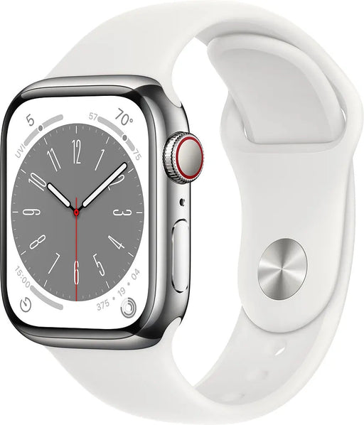 Apple Watch Series 8 45mm GPS + Cellular Silver Stainless Steel White Sport Band