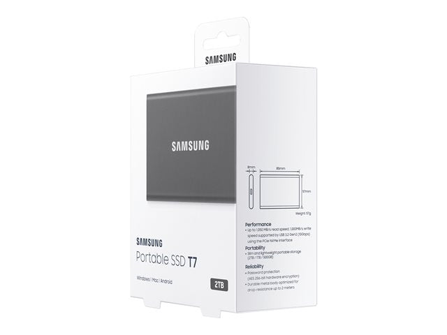 SAMSUNG Portable SSD T7 2TB External USB 3.2 Gen 2 Titan Grey